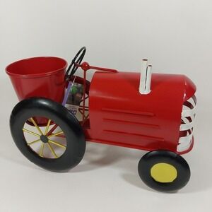 16 INCH METAL RED TRACTOR WITH FLOWER PLANTER POT (I2B505C)